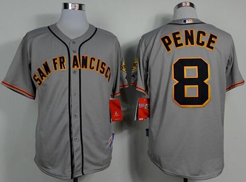 Giants #8 Hunter Pence Grey Road Cool Base Stitched MLB Jersey - Click Image to Close